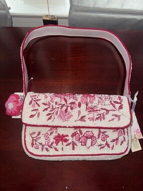 Embroidered Pink Floral Shoulder Bag